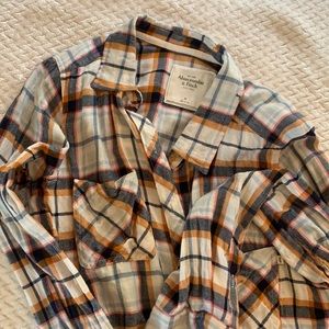 Abercrombie & Fitch flannel shirt orange, blue, ivory.